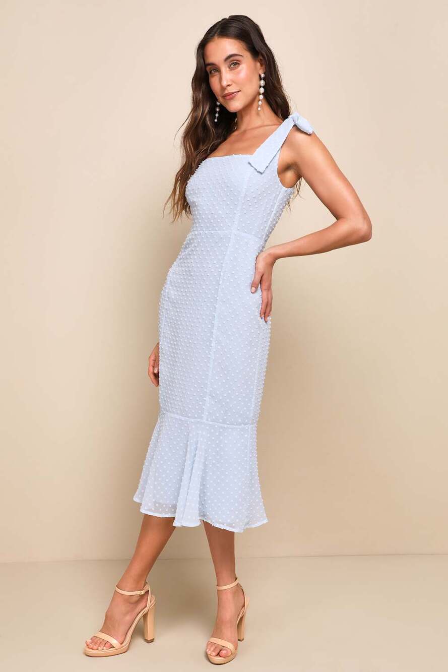 Lulus Bimini Dress Womens XXL Periwinkle Blue Swiss Dot Midi NWT